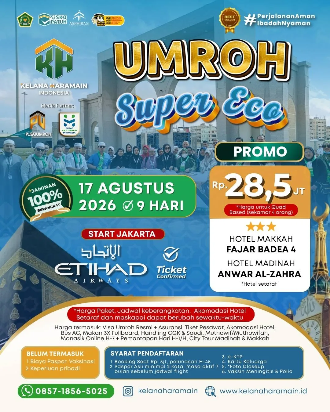 Umroh Super Promo 17 Agustus 2026 9 Hari via Etihad